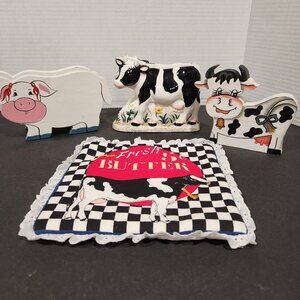 Vintage Ceramic Dairy Cow Napkin Holder Recipes Holder Pig Napkin Holder 4 Items